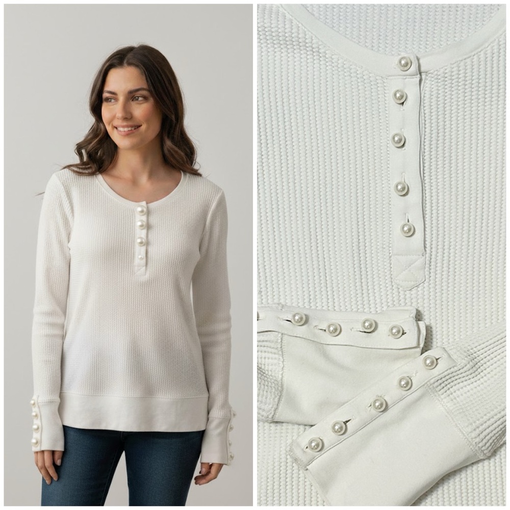 Soft surroundings White Pearl Button-Detail Sweater